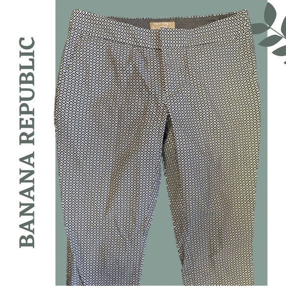 Banana Republic Black, Blue and White Patterned Ankle Pants Front Zip Size 6 - Picture 3 of 9